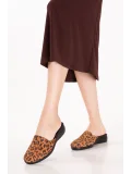 Gondol Kadın İçi Dışı Hakiki Deri Şık Ev Terliği Özl.960 Taba Leopar