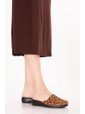 Gondol Kadın İçi Dışı Hakiki Deri Şık Ev Terliği Özl.960 Taba Leopar