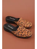 Gondol Kadın İçi Dışı Hakiki Deri Şık Ev Terliği Özl.960 Taba Leopar