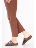 Gondol Kadın Hakiki Deri Kemik Çıkıntısına Özel Tabanı Çıkan Terlik rl.2840 Kahve Petek