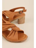 Gondol Hakiki Deri Topuklu Klasik Günlük Sandalet ez.2213ms Taba