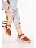 Gondol Hakiki Deri Rahat Günlük Sandalet rh.452 Taba Süet