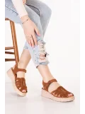Gondol Hakiki Deri Rahat Günlük Sandalet rh.452 Taba Süet