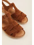 Gondol Hakiki Deri Dolgu Topuklu Günlük Sandalet rh.451 Taba Süet