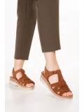 Gondol Hakiki Deri Dolgu Topuklu Günlük Sandalet rh.451 Taba Süet