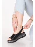 Hakiki Deri Kadın Rahat Günlük Sandalet elnr.564 Siyah