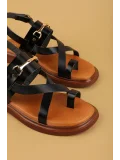 Gondol Hakiki Deri Vaketa Parmak Arası Sandalet crm.501  Siyah