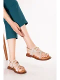 Gondol Hakiki Deri Vaketa Parmak Arası Sandalet crm.501  Vizon