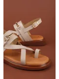 Gondol Hakiki Deri Vaketa Parmak Arası Sandalet crm.501  Vizon