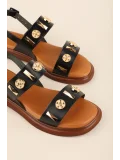 Gondol Hakiki Deri Vaketa Tarzı Günlük Sandalet crm.252 Siyah
