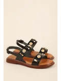 Gondol Hakiki Deri Vaketa Tarzı Günlük Sandalet crm.252 Siyah