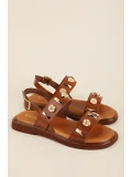 Gondol Hakiki Deri Vaketa Tarzı Günlük Sandalet crm.252 Taba