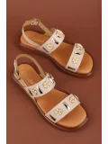 Gondol Hakiki Deri Vaketa Tarzı Günlük Sandalet crm.252 Vizon