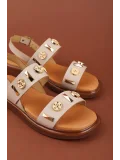 Gondol Hakiki Deri Vaketa Tarzı Günlük Sandalet crm.252 Vizon