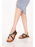 Gondol Hakiki Deri Vaketa Parmak Arası Süslü Sandalet crm.305 Siyah