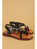 Gondol Hakiki Deri Vaketa Parmak Arası Süslü Sandalet crm.305 Siyah