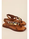 Gondol Hakiki Deri Vaketa Parmak Arası Süslü Sandalet crm.305 Taba