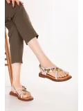 Gondol Hakiki Deri Vaketa Parmak Arası Süslü Sandalet crm.305 Vizon
