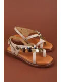 Gondol Hakiki Deri Vaketa Parmak Arası Süslü Sandalet crm.305 Vizon