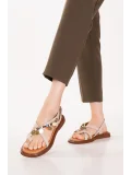 Gondol Hakiki Deri Vaketa Parmak Arası Süslü Sandalet crm.305 Vizon