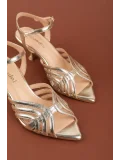 Gondol Kadın Hakiki Deri İnce Stiletto Topuklu Ayakkabı brgl.6159 Gold