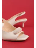 Gondol Kadın Hakiki Deri İnce Stiletto Topuklu Abiye Ayakkabı brgl.6153 Bej Rugan