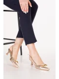 Gondol Kadın Hakiki Deri İnce Stiletto Topuklu Abiye Ayakkabı brgl.5793 Gold