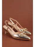 Gondol Kadın Hakiki Deri İnce Stiletto Topuklu Abiye Ayakkabı brgl.5793 Gold