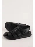 Gondol Erkek Hakiki Deri Günlük Rahat Taban Sandalet hkm.32 Siyah
