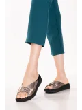 Gondol Hakiki Deri Konfort Taban Rahat Günlük Terlik irm.17 Gümüş