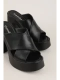 Gondol Hakiki Deri Platform Taban Topuklu Terlik pkr.66001 Siyah