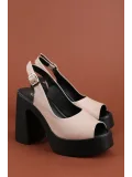 Gondol Hakiki Deri Platform Taban Topuklu Sandalet pkr.66005 Buz Gri