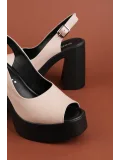 Gondol Hakiki Deri Platform Taban Topuklu Sandalet pkr.66005 Buz Gri