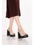 Gondol Hakiki Deri Platform Taban Topuklu Sandalet pkr.66005 Buz Gri