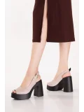 Gondol Hakiki Deri Platform Taban Topuklu Sandalet pkr.66005 Buz Gri