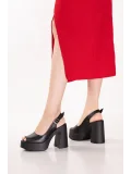 Gondol Hakiki Deri Platform Taban Topuklu Sandalet pkr.66005 Siyah