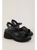 Gondol Hakiki Deri Platform Taban Topuklu Sandalet pkr.64004 Siyah
