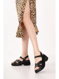 Gondol Hakiki Deri Platform Taban Topuklu Sandalet pkr.64004 Siyah