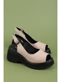 Gondol Hakiki Deri Platform Taban Sandalet pkr.64003 Buz Gri