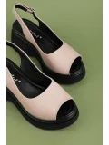 Gondol Hakiki Deri Platform Taban Sandalet pkr.64003 Buz Gri