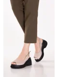 Gondol Hakiki Deri Platform Taban Sandalet pkr.64003 Buz Gri
