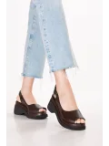 Gondol Hakiki Deri Platform Taban Sandalet pkr.64003 Kahverengi