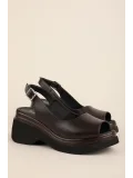 Gondol Hakiki Deri Platform Taban Sandalet pkr.64003 Kahverengi