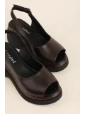 Gondol Hakiki Deri Platform Taban Sandalet pkr.64003 Kahverengi
