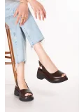Gondol Hakiki Deri Platform Taban Sandalet pkr.64003 Kahverengi