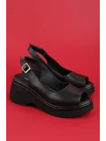 Gondol Hakiki Deri Platform Taban Sandalet pkr.64003 Siyah