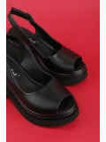 Gondol Hakiki Deri Platform Taban Sandalet pkr.64003 Siyah