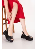 Gondol Hakiki Deri Platform Taban Sandalet pkr.64003 Siyah