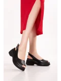 Gondol Hakiki Deri Platform Taban Sandalet pkr.64003 Siyah