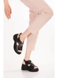 Gondol Hakiki Deri Platform Taban Sandalet pkr.64027 Siyah